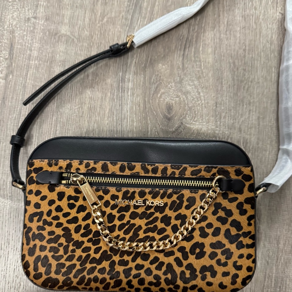 Michael Kors Animal Print Crossbody Bag with Black Accents